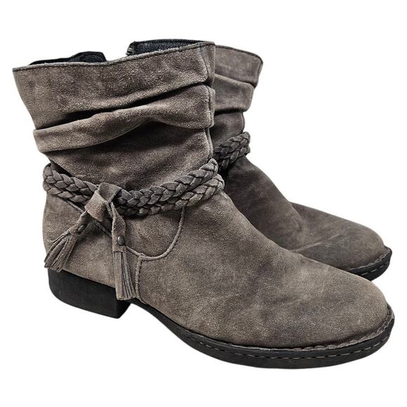 Born 8 Abernath Braided Cross Strap Ankle Boots Gray Suede Distressed Boho - Picture 1 of 4
